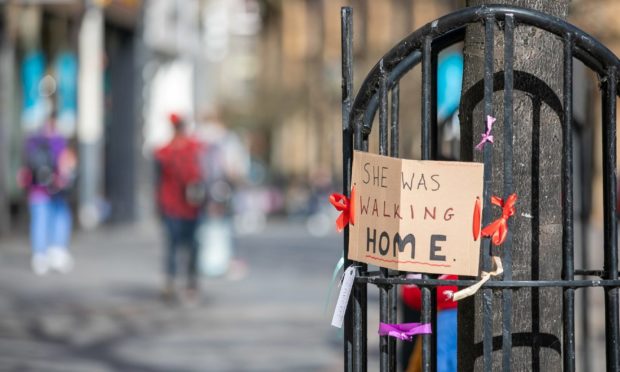 One of the messages that appeared on the High Street, Dundee, following the murder of Sarah Everard in London.