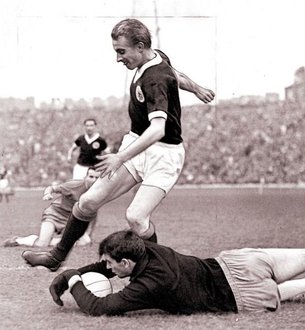 Denis Law playing for Scotland, 1965.