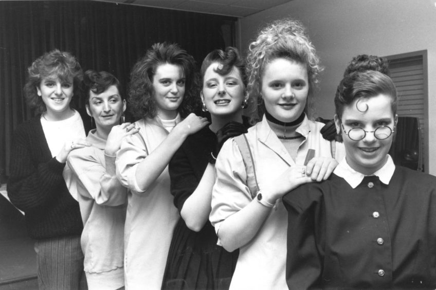 Award-winning hairdressing students at Aberdeen Technical College show off their skills in 1988. From left, Elizabeth Boyne with model Debbie Chalmers, Lorraine Melvin with model Wendy Wray, and Jennifer Allan with model Sharon MacGregor.