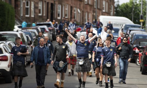 Scotland's supporters on their way to Hampden Park.