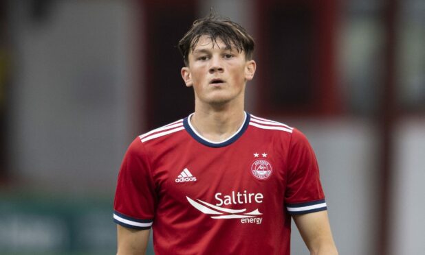 Calvin Ramsay in action for Aberdeen against BK Hacken at Pittodrie