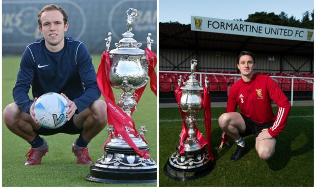 Banks o' Dee's Michael Philipson, left, and Formartine United's Stuart Smith are both hoping to get their hands on the Evening Express Aberdeenshire Cup