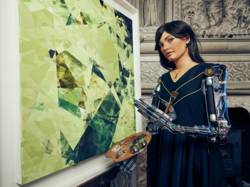 Ai-Da, an AI humanoid robot, opens an art exhibition (Nicky Johnston/PA)