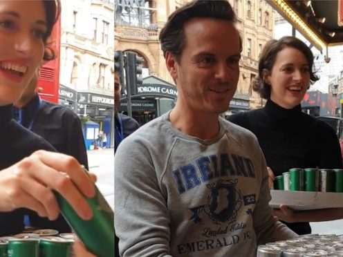 The pair handed out drinks to those queuing for tickets (Instagram @alexei_bez/PA)