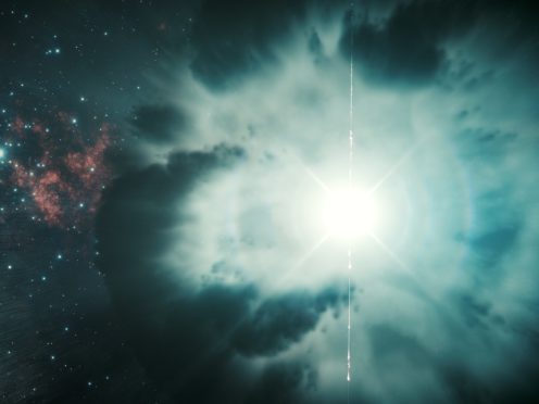 An artist’s impression of a gamma ray explosion (Science Communication Lab/Desy)