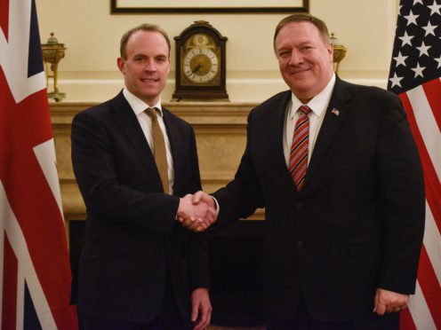 Foreign Secretary Dominic Raab welcomes US secretary of state Mike Pompeo (Peter Summers/PA)