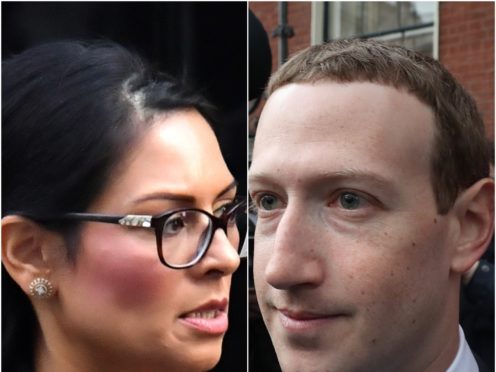 Priti Patel and Mark Zuckerberg (Dominic Lipinski/Niall Carson/PA)