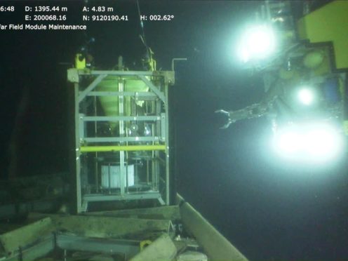 Remotely-Operated Vehicle retrieves one of the instrumentation modules at the seafloor (DELOS Consortium/PA)