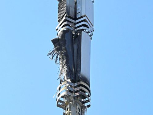 A telecoms mast on Becontree Avenue in Dagenham after a fire (Stefan Rousseau/PA)