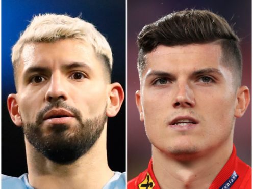 Sergio Aguero and Marcel Sabitzer (Martin Rickett/John Walton/PA)