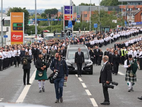 The funeral procession of senior Irish Republican and former leading IRA figure Bobby Storey following the funeral at St Agnes’ Church in west Belfast.