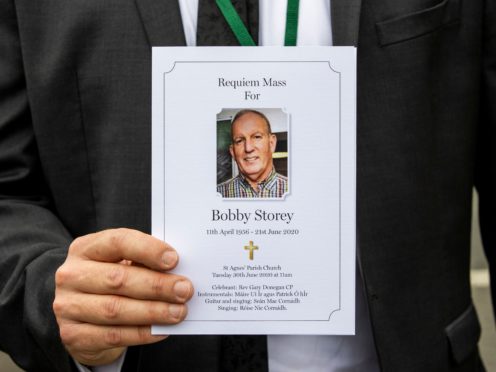 The order of service for the funeral of senior Irish Republican and former leading IRA figure Bobby Storey at Milltown Cemetery in west Belfast (Liam McBurney/PA)