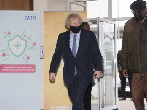 Prime Minister Boris Johnson spoke about schools returning during a visit to a vaccination centre in north London (Geoff Pugh/Daily Telegraph/PA)