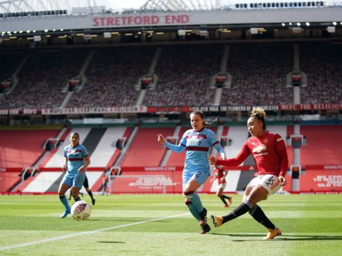 Manchester United’s Lauren James shoots during the match at Old Trafford (Zac Goodwin/PA)