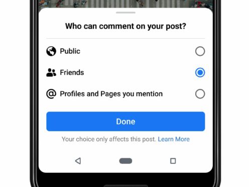 People who share something publicly can now choose to limit comments to friends or only those tagged in it (Facebook/PA)