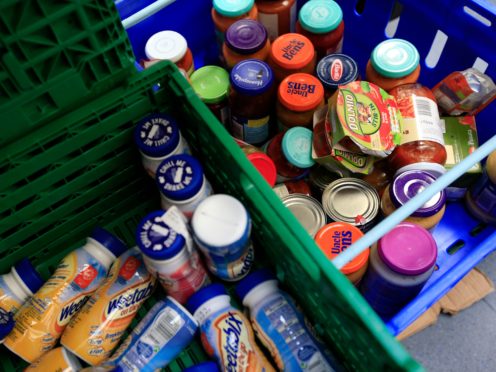 Stocks of food at the Trussell Trust Brent Foodbank, Neasden, London (Jonathan Brady/PA)