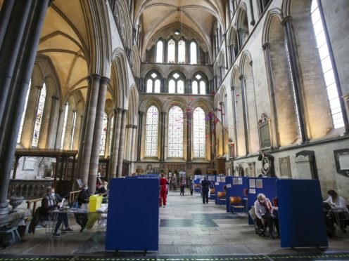 Cubicles inside Salisbury Cathedral, Wiltshire, for people to receive a coronavirus vaccination (Steve Parsons/PA)