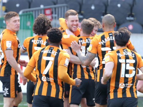 Callum Elder (centre) celebrates scoring his first Hull goal (Richard Sellers/PA)