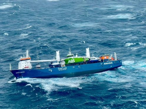 A view of the Dutch cargo ship Eemslift Hendrik (Rescue Helicopter Floro/HSS Sor-Norge/NTB via AP)