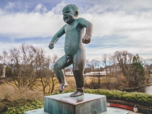 The bronze Sinnataggen sculpture by the well-known Norwegian sculptor Gustav Vigeland, in Vigelandsparken (Stian Lysberg Solum/NTB via AP)