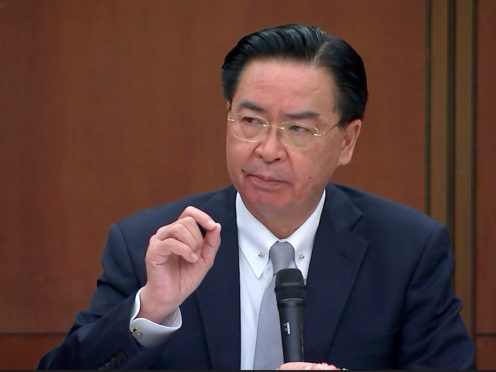 Taiwanese foreign minister Joseph Wu speaks during a briefing (Wu Taijing/AP)