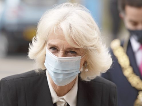 The Duchess of Cornwall during a visit to the Lordship Lane Primary Care Centre Vaccination Centre to meet staff, volunteers and patients receiving the Covid-19 vaccine (Geoff Pugh/The Daily Telegraph/PA)