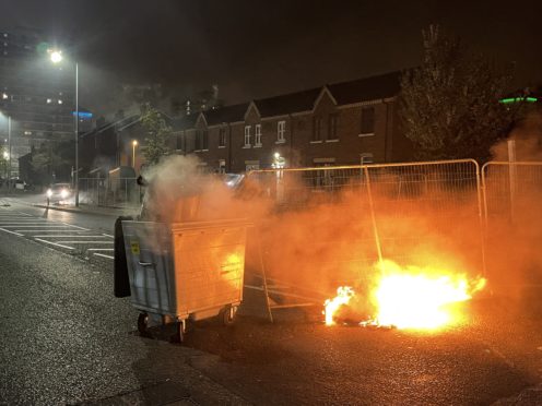 A fire in a street in the mainly nationalist New Lodge area of north Belfast (Liam McBurney/PA)