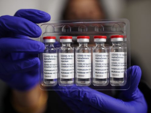 Vials of the Oxford/AstraZeneca coronavirus vaccine at Copes Pharmacy and Travel Clinic in Streatham, south London (Yui Mok/PA)