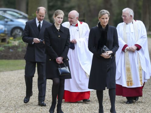 The Earl and Countess of Wessex, with their daughter Lady Louise Windsor, attend the Sunday service at the Royal Chapel of All Saints at Royal Lodge, Windsor, on Sunday (Steve Parsons/PA)