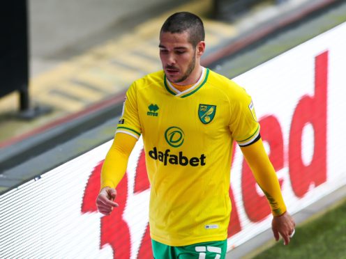 Norwich midfielder Emi Buendia was taken off during the second half at Derby (Barrington Coombs/PA)