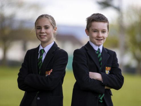 Year 8 pupils Effie Lappin (left) and Ben Borland of Sullivan Upper School in Holywood (Liam McBurney/PA)