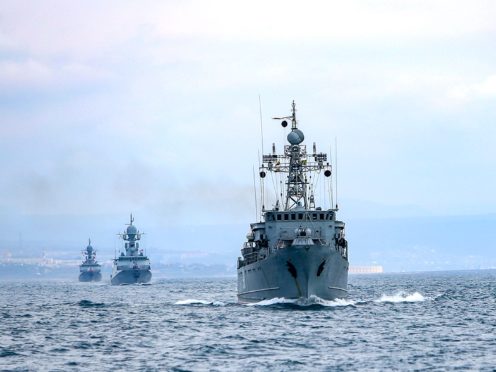 Russian navy ships during navy drills in the Black Sea (Russian Defence Ministry Press Service via AP)