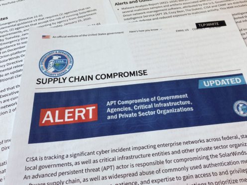 An alert from the Department of Homeland Security’s Cybersecurity and Infrastructure Security Agency on Tuesday detailing the hacking (Jon Elswick/AP)