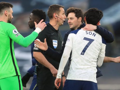 Ryan Mason with Heung-Min Son (right) and Hugo Lloris (left) at the end of the game (Adam Davy/PA)