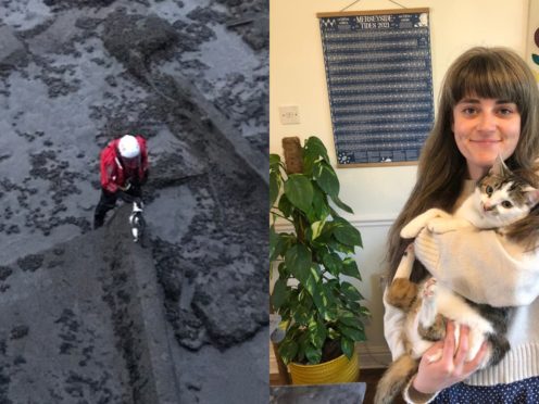 Ollie, a one-year-old cat, was rescued after falling 40 feet into the River Mersey (RSPCA/Emma Tarpey/PA)