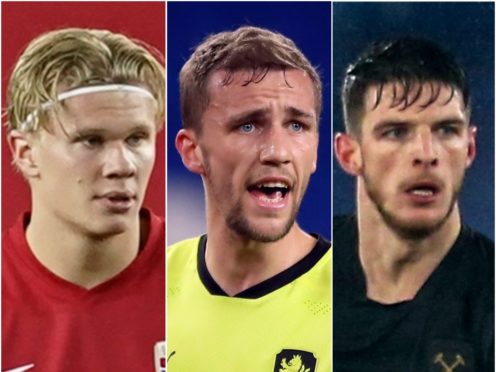 Erling Haaland, Tomas Soucek and Declan Rice are in the latest football rumours ( Fredrikh Hagen/Nick Potts/Steven Paston/PA)