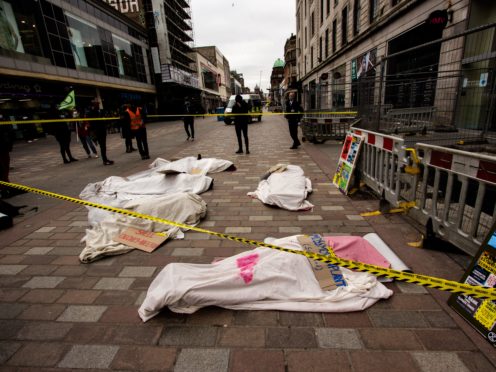 Protesters outside Barclays in Glasgow’s Argyle Street (Extinction Rebellion/PA)