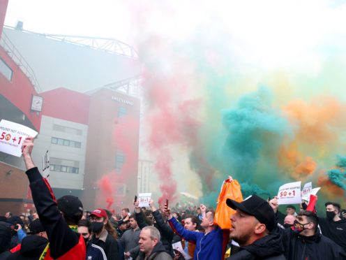United fans protested outside and some broke into the stadium (Barrington Coombs/PA)