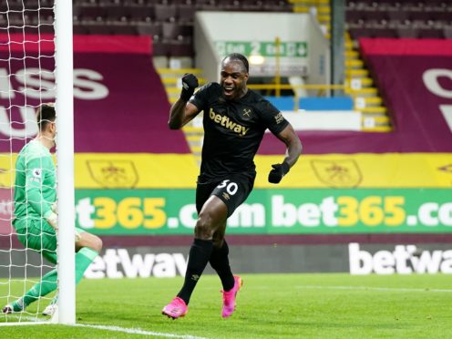 Michail Antonio celebrates scoring West Ham’s winner at Burnley (Jon Super/PA).