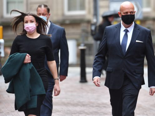 West Mercia Police Constables Benjamin Monk (right) and Mary Ellen Bettley-Smith (left) arrive at Birmingham Crown Court (Jacob King/PA)