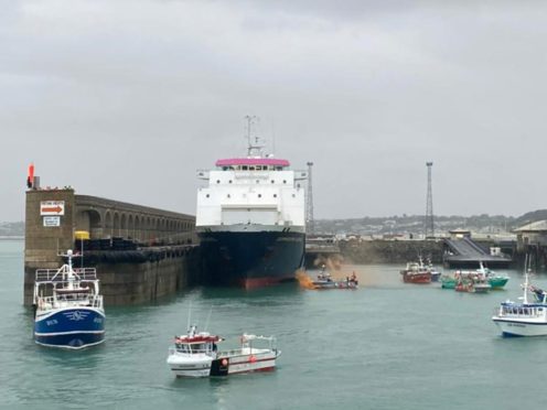 French fishing boats protesting off St Helier, Jersey (Josh Dearing/PA)