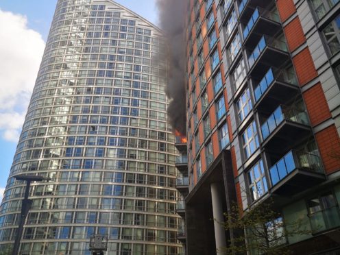 The fire at New Providence Wharf in London (Athina Fokidou/PA)