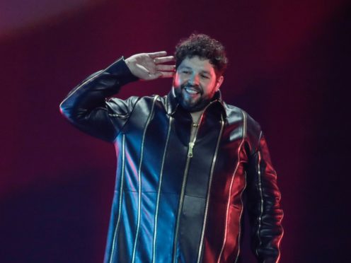 James Newman performs during rehearsals at the Eurovision Song Contest at Ahoy arena in Rotterdam, Netherlands (AP)