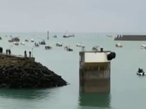 French fishing vessels staging a protest outside the harbour at St Helier, Jersey (Screengrab/Alex Ferguson/PA)