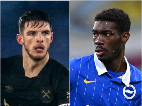Declan Rice and Yves Bissouma (Steven Paston/Laurence Griffiths/PA)