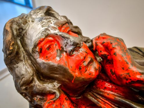 The toppled statue of Edward Colston (Ben Birchall/PA)