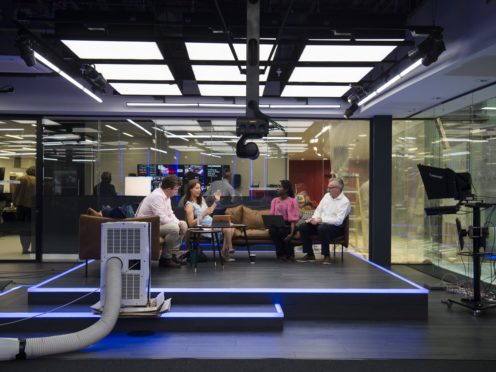 Presenters in the GB News studio (Kirsty O’Connor/PA)
