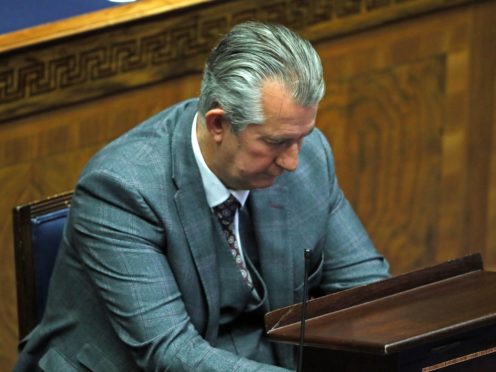 DUP leader Edwin Poots in the Chamber hours before announcing his resignation (Brian Lawless/PA)