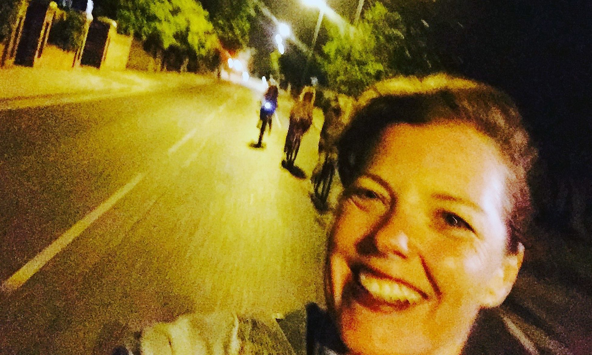 Carmen Greenway taking a selfie moments before she hit a bumpy patch of road and lost control.