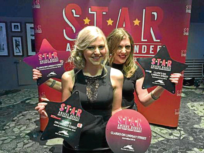 Lisa and Katie from Clarks with their haul of awards.
Picture by Jon Gill, @OnTheSuperfly